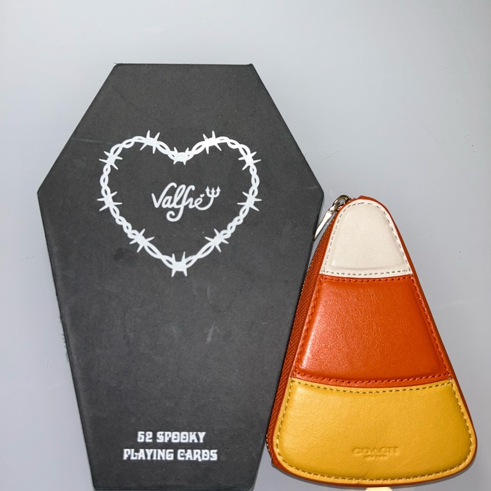 Coach Colorblock Leather Mini Coin Pouch in Yellow, Orange, Cream - Picture 4 of 8